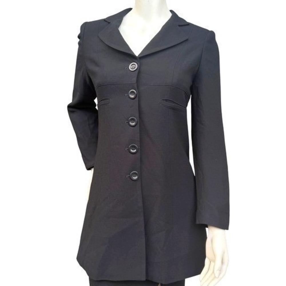 Vintage 90's Bebe San Francisco Blazer Single Breasted Black Longline V-neck 4